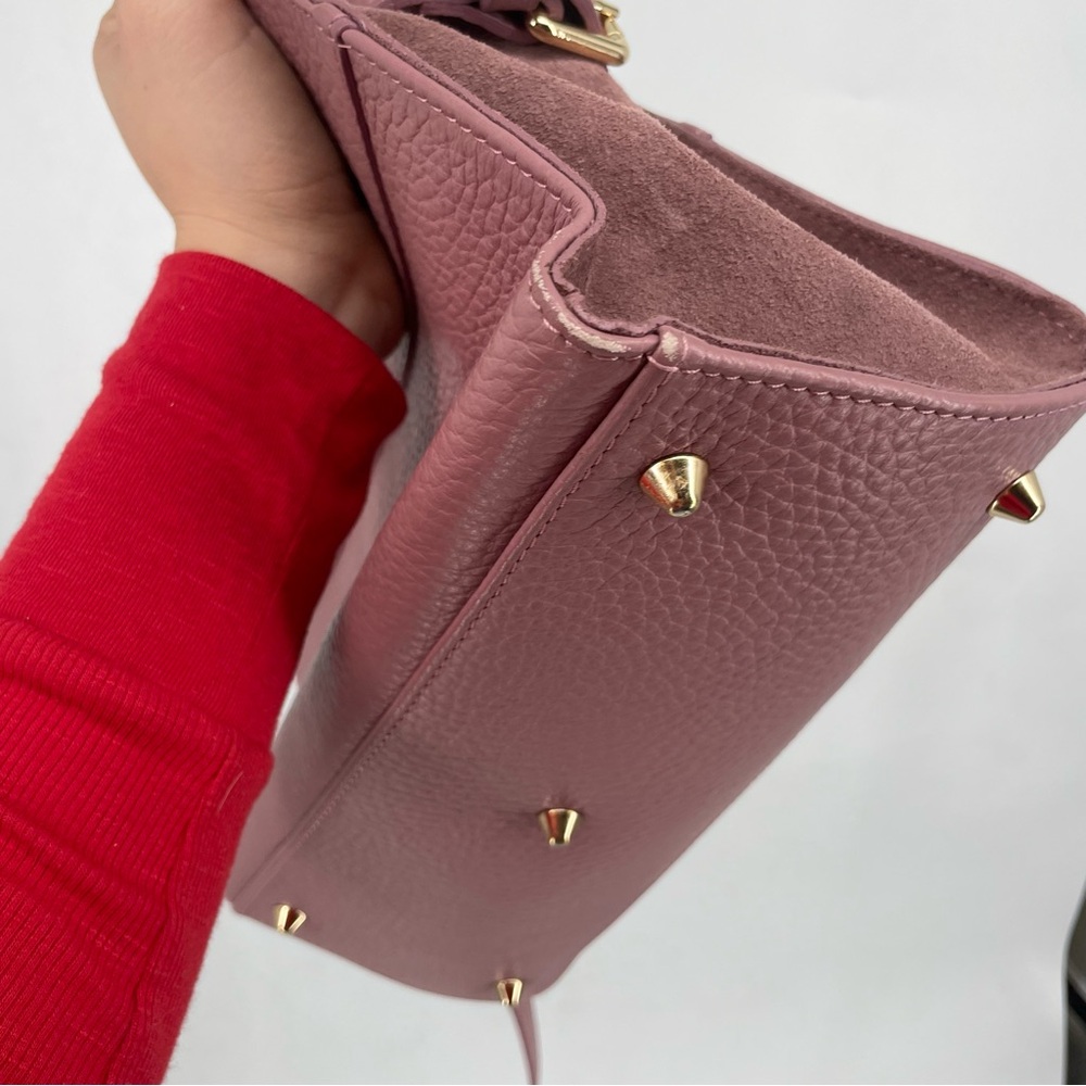 Anna Paola Pink Pebbled Leather Suede Crossbody Purse Bag Mauve Feminine Cute - Picture 5 of 9